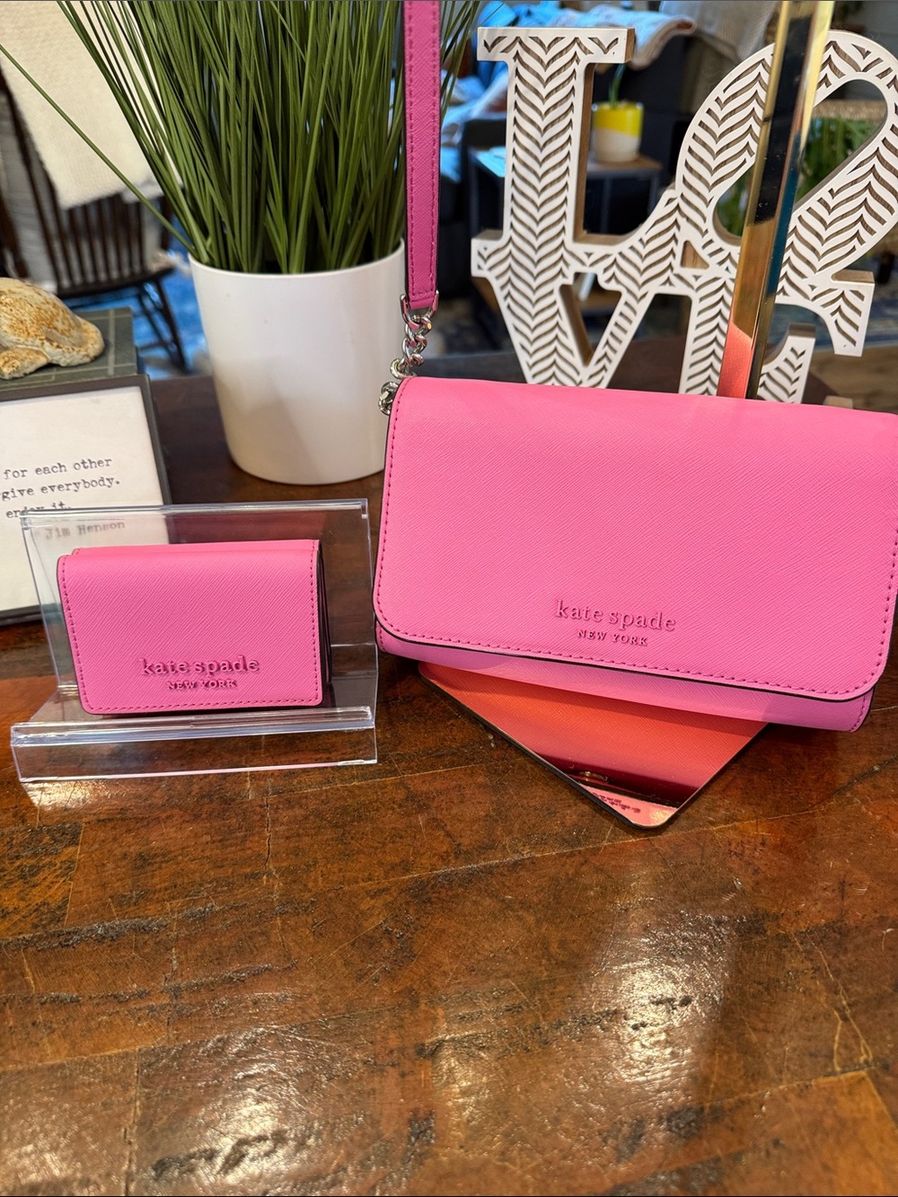 kate spade hot pink crossbody bag & cardholder set